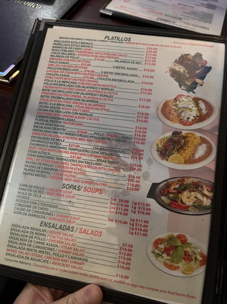 Tacos El Bronco Menu 1