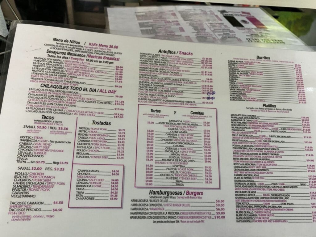 Tacos El Bronco Menu 5