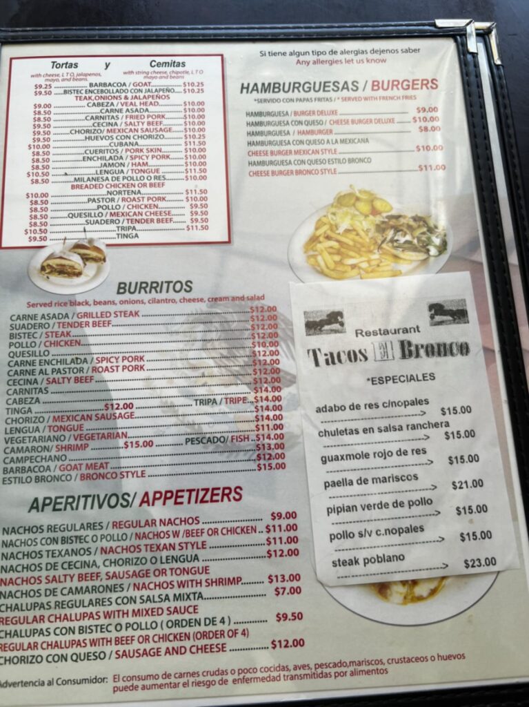 Tacos El Bronco Menu 7